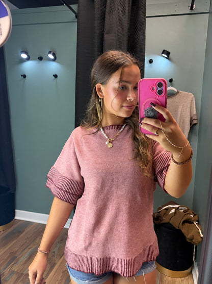 Mauve Contrast Rib Top