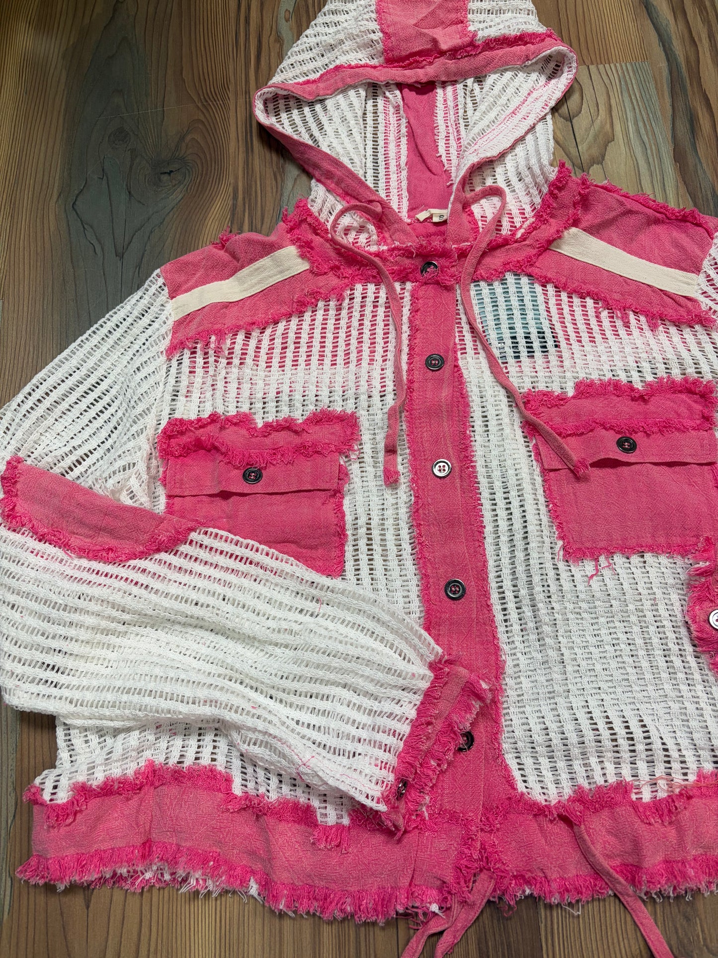 White Ladder Pink Trim Hoodie POL