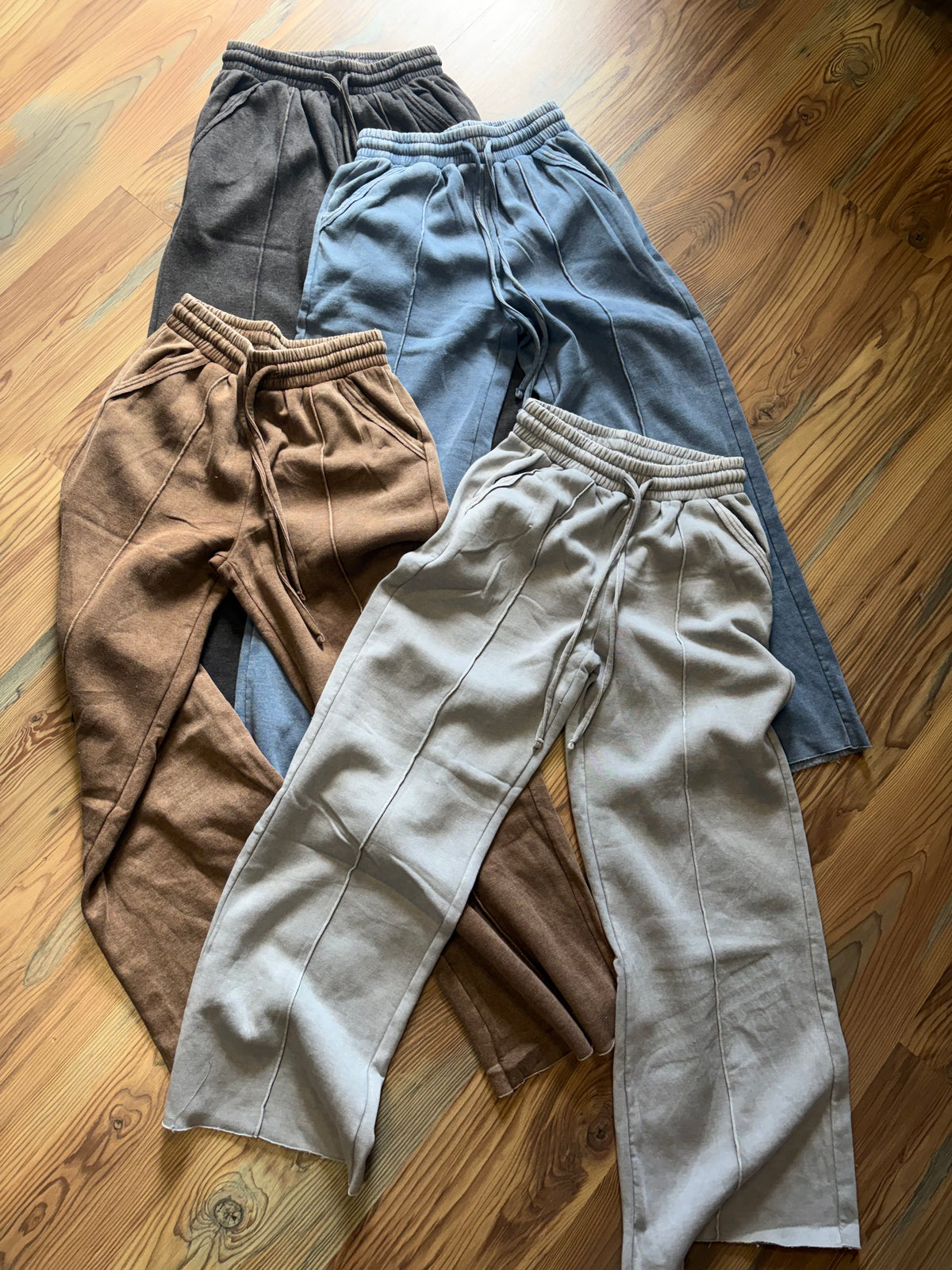 Mocha Acid Wash Fleece Wide Leg