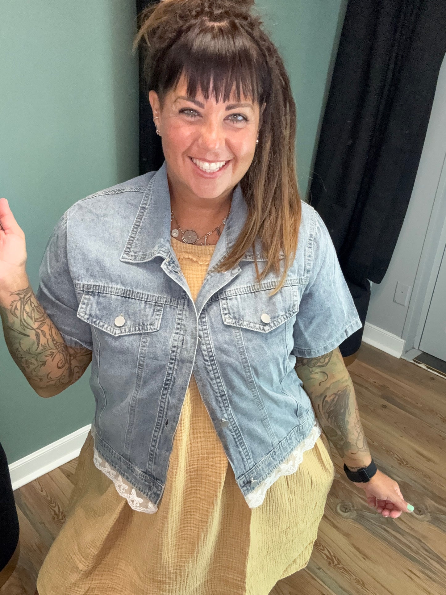 Denim Lace Short Sleeve