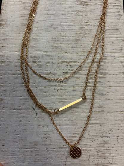 Gold Tri Layer Bar Waffle Necklace