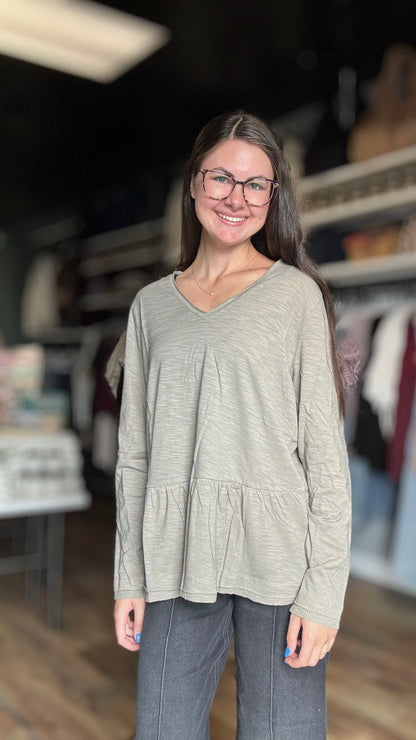 Sage Ruffle Long Sleeve Top