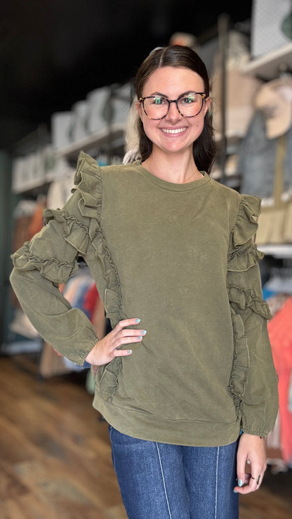 Olive Ruffle Long Sleeve