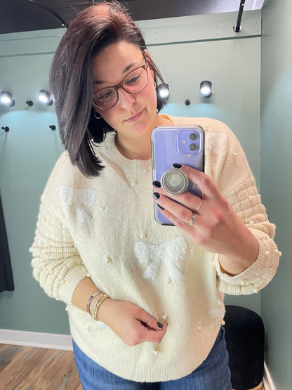 Oatmeal Bow Pearl Sweater