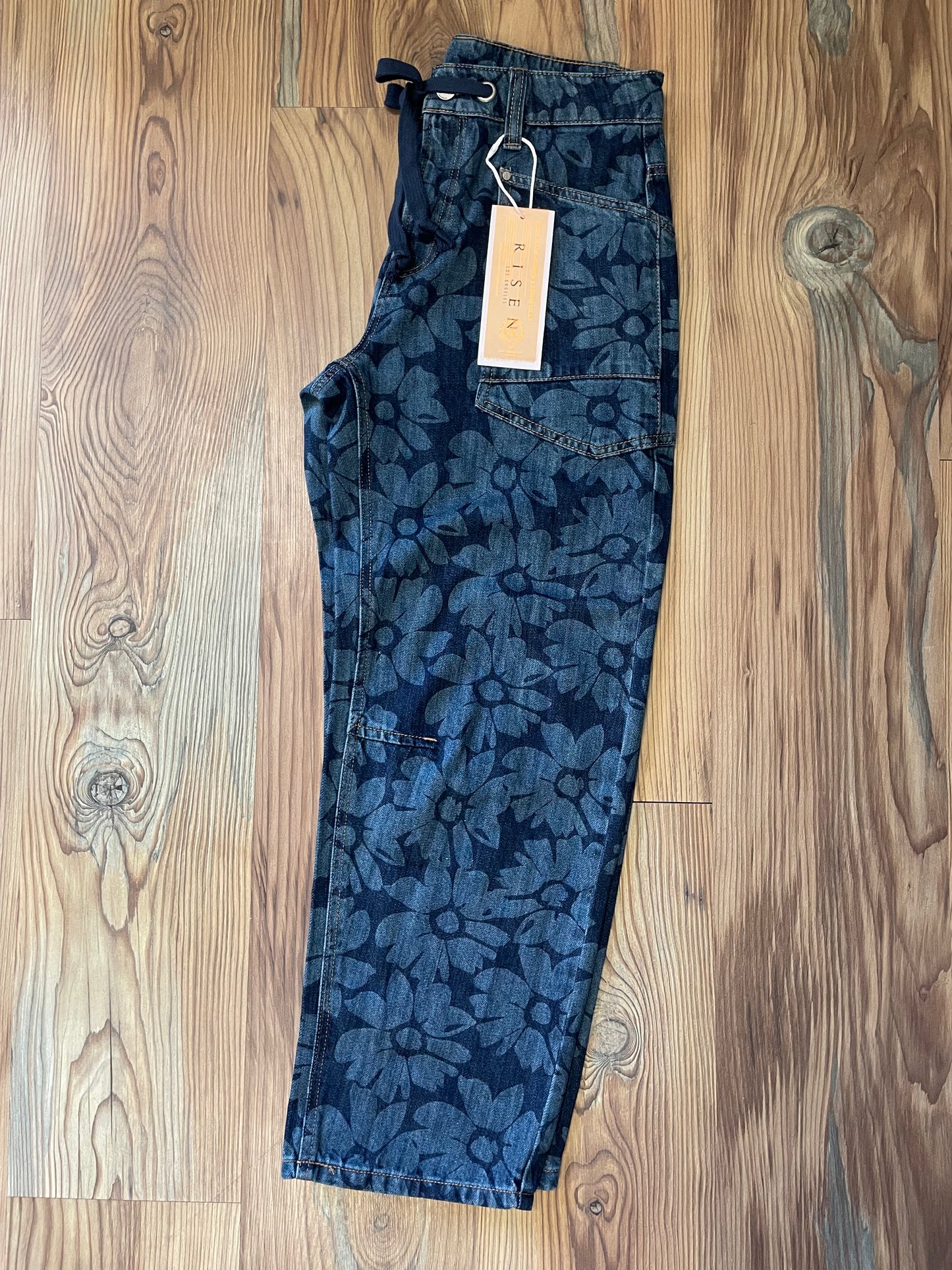 Risen Floral Dark Wash Barrel Jeans