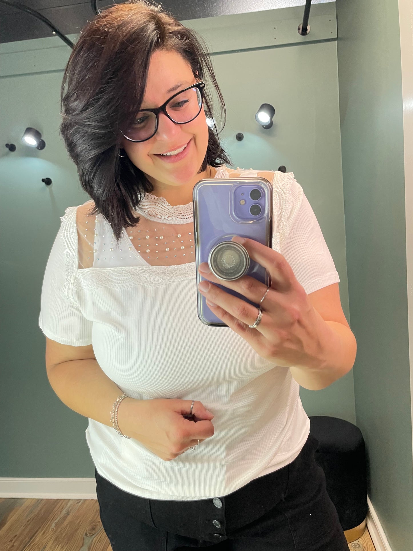 White Bling Lace Short Sleeve