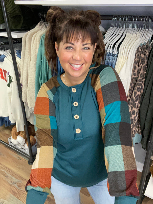 Hunter Plaid Henley Top