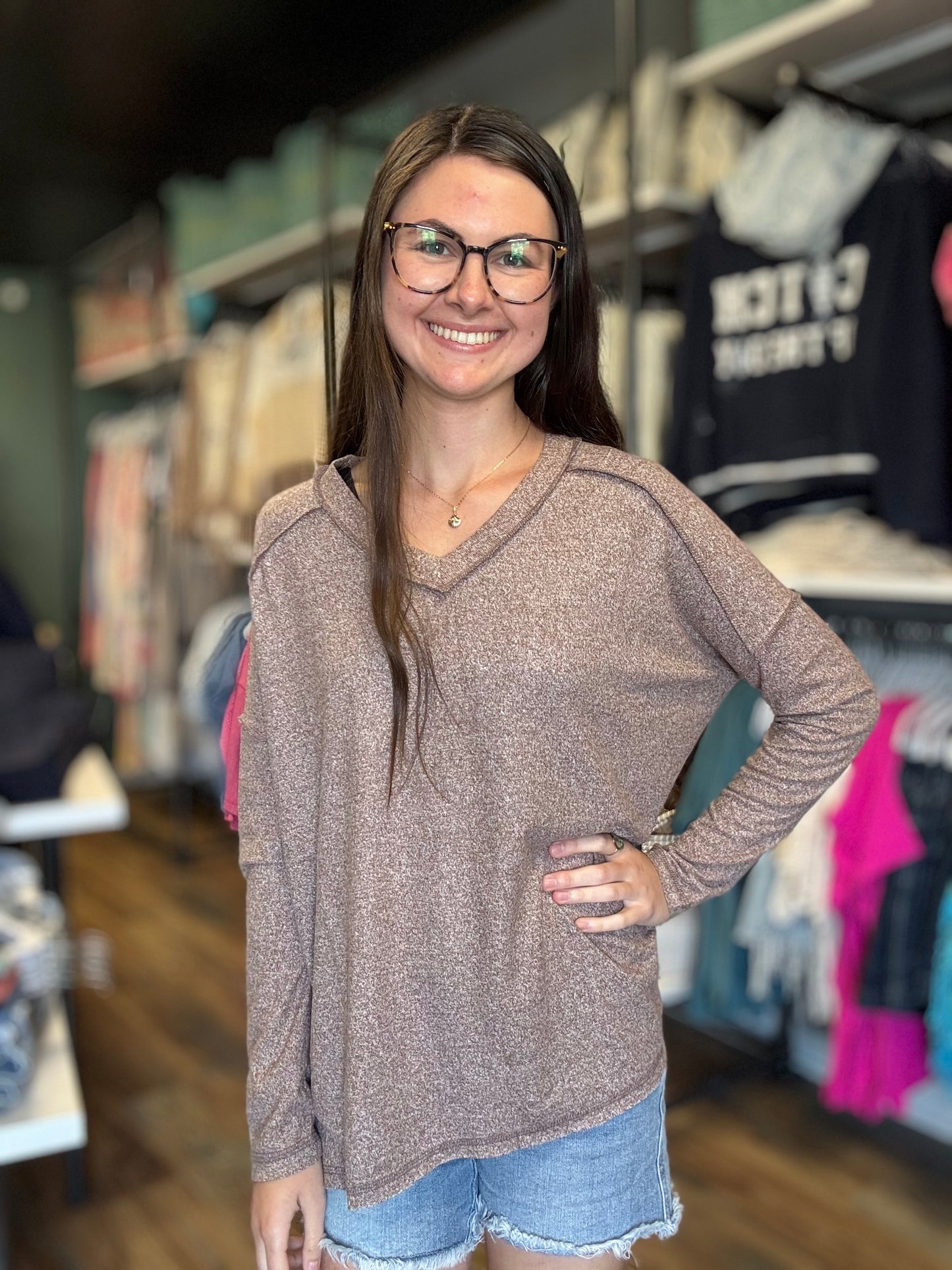Brown Softy Hacci Long Sleeve Zenana