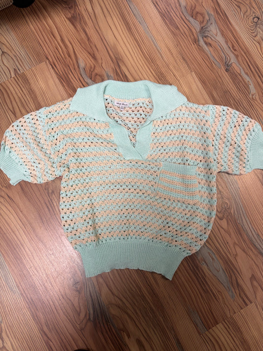 Mint Cream Stripe Collared Knit