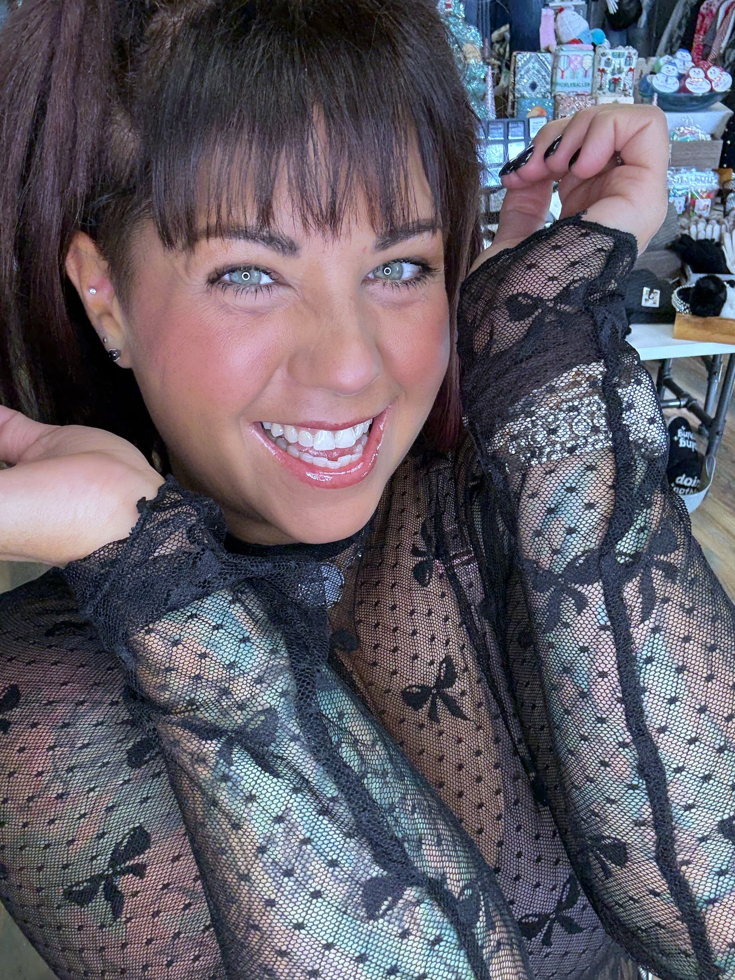 Black Bow Mesh Floral Overlay