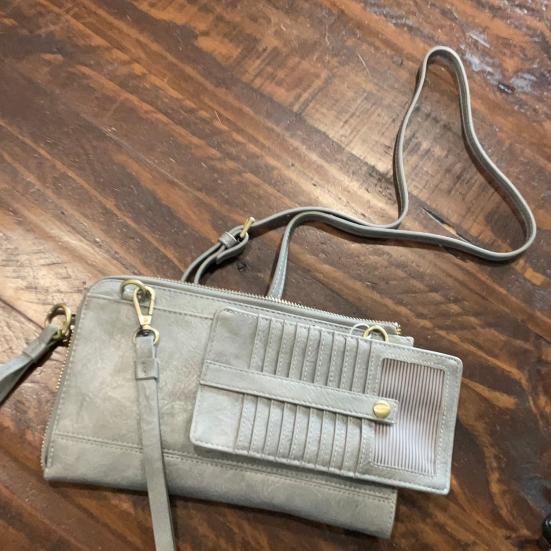 Grey Silver Crossbody Wristlet Wallet