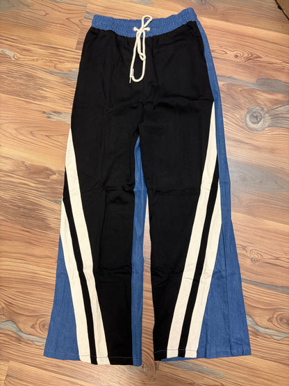 Black Cream Contrast Elastic Waist Denim