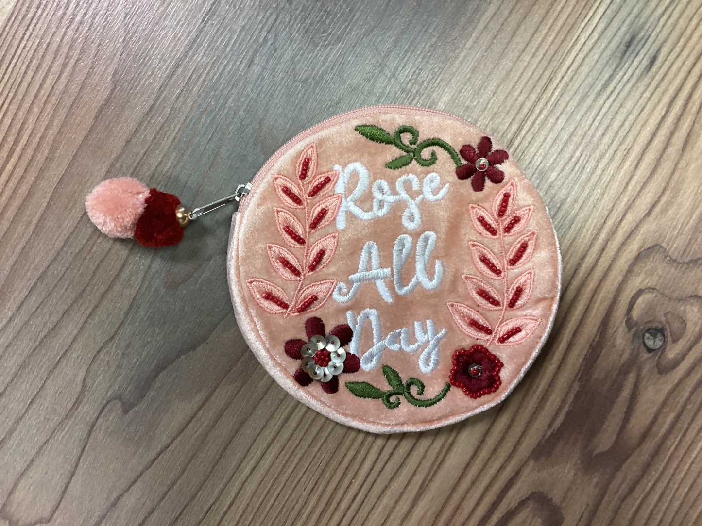 Rosé All Day Velour Zip Pouch