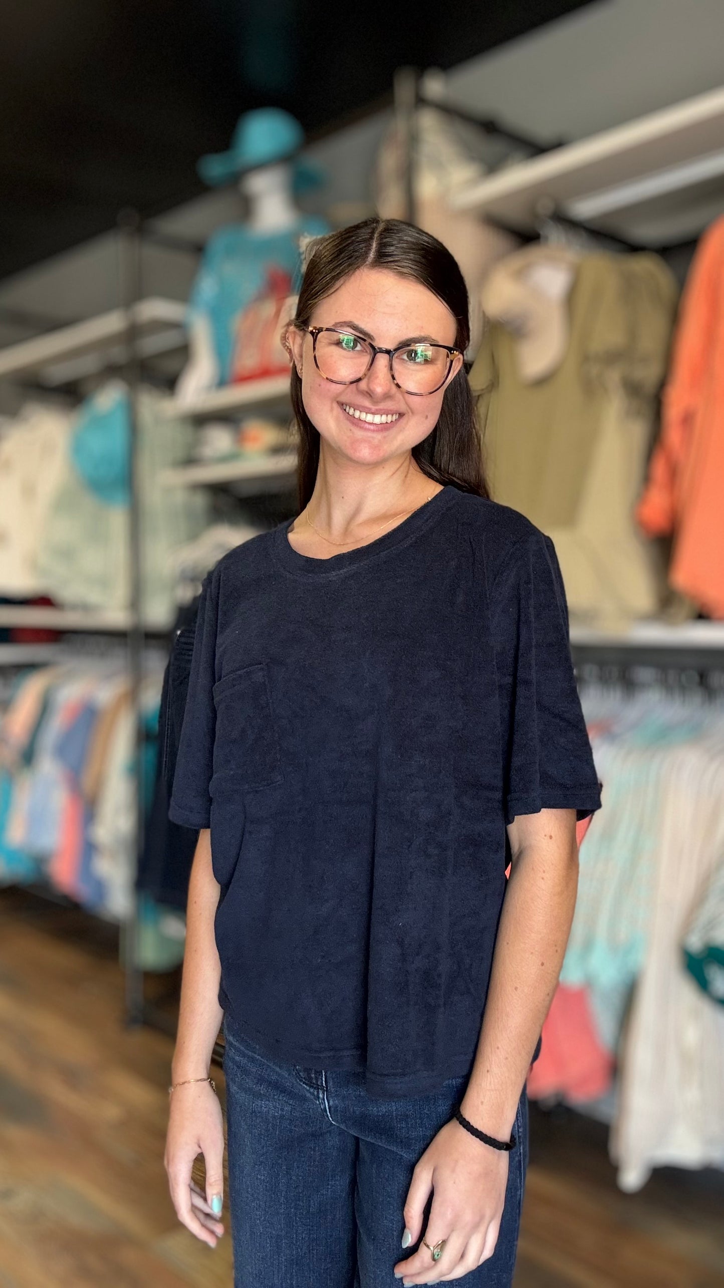 Navy Terry Crop T