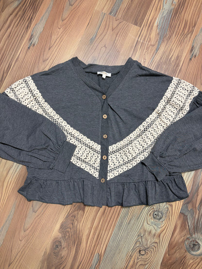 Grey Lace Trim V Neck