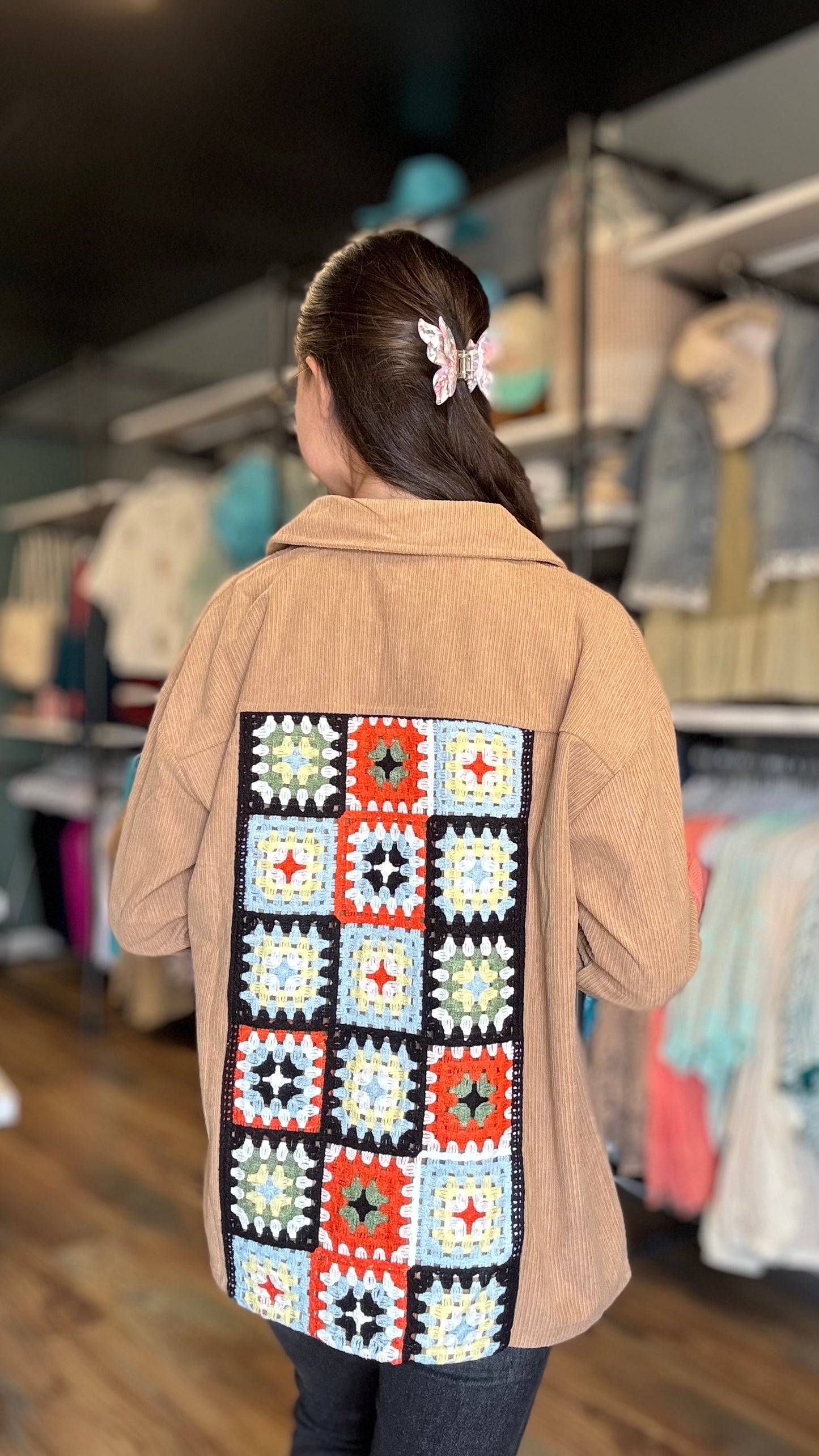 Tan Corded Crochet Back Jacket