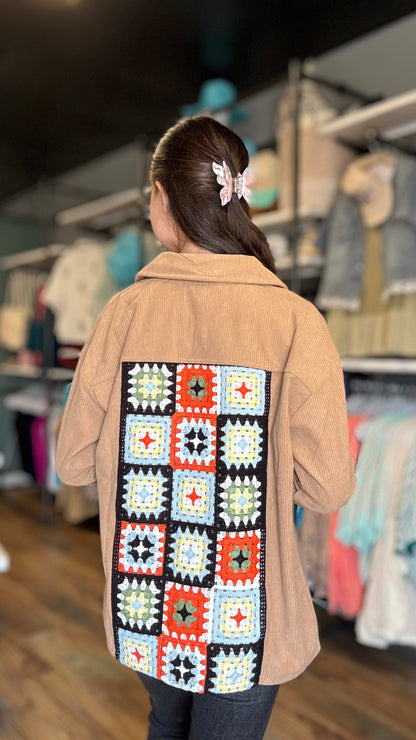 Tan Corded Crochet Back Jacket
