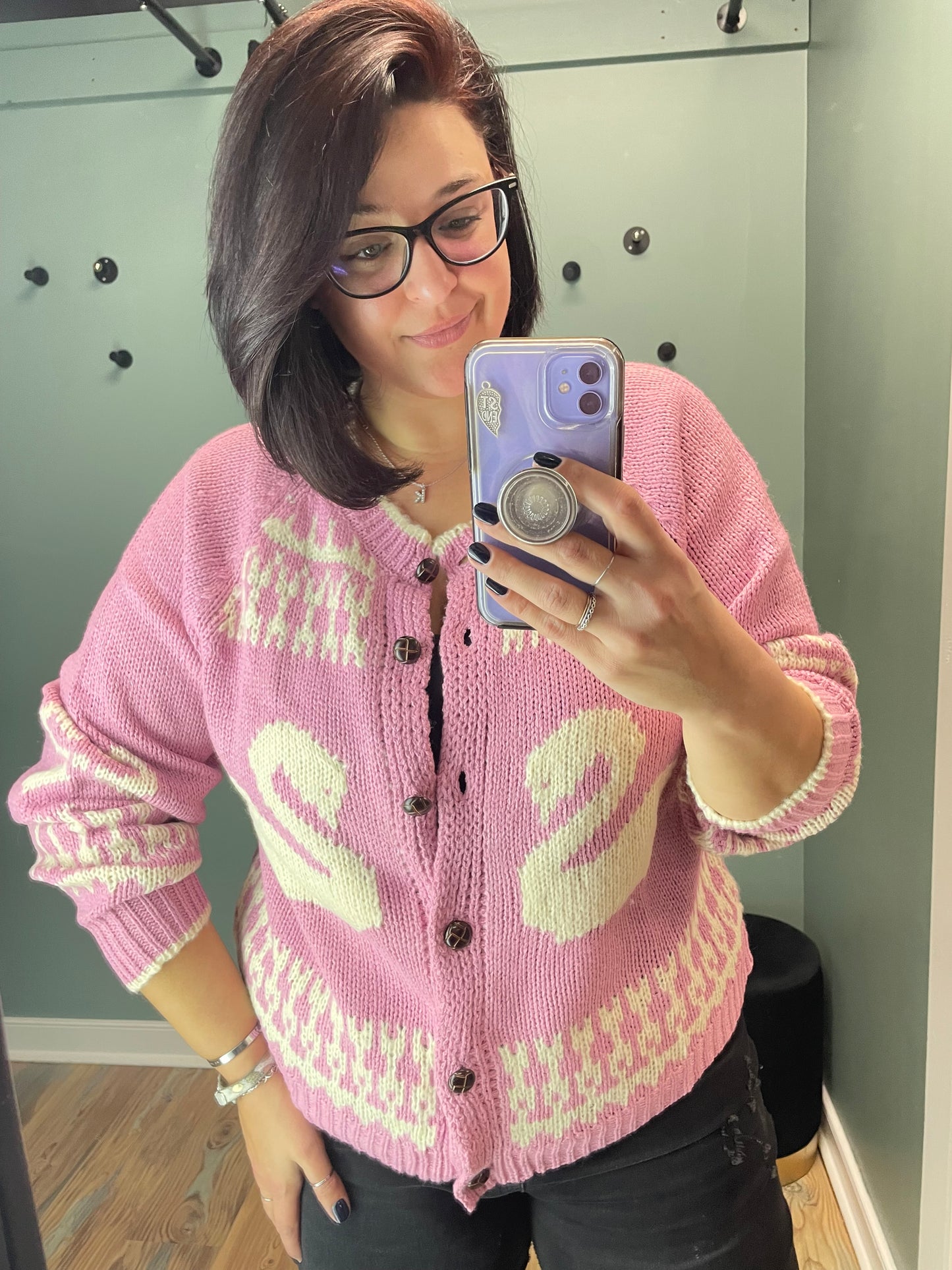 Pink Cream Swan Knit Cardigan