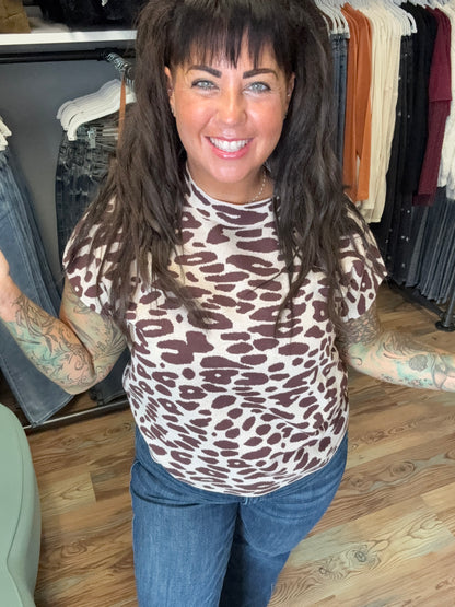 Knit Boxy Leopard Cap Sleeve