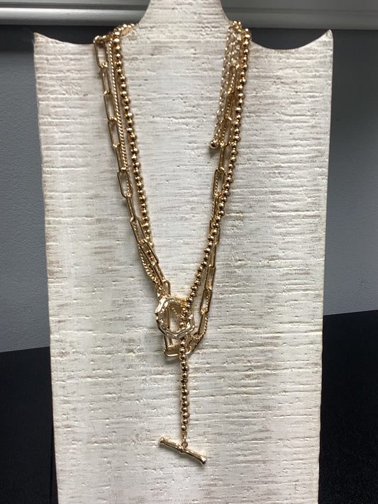 Gold Triple Toggle Necklace