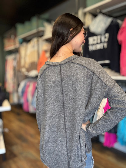 Washed Black Softy Hacci Long Sleeve Zenana
