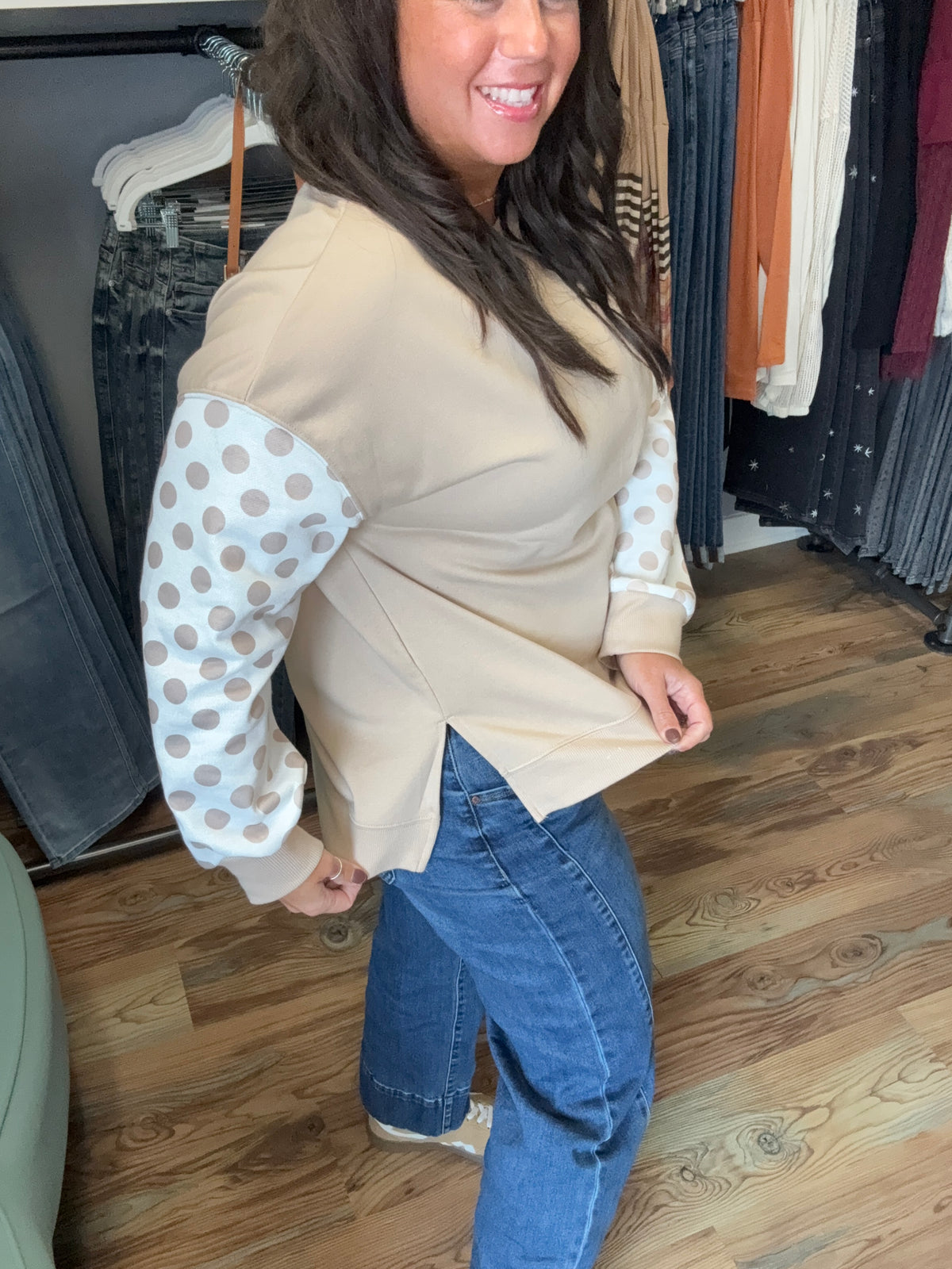 Tan Polka Dot Long Sleeve