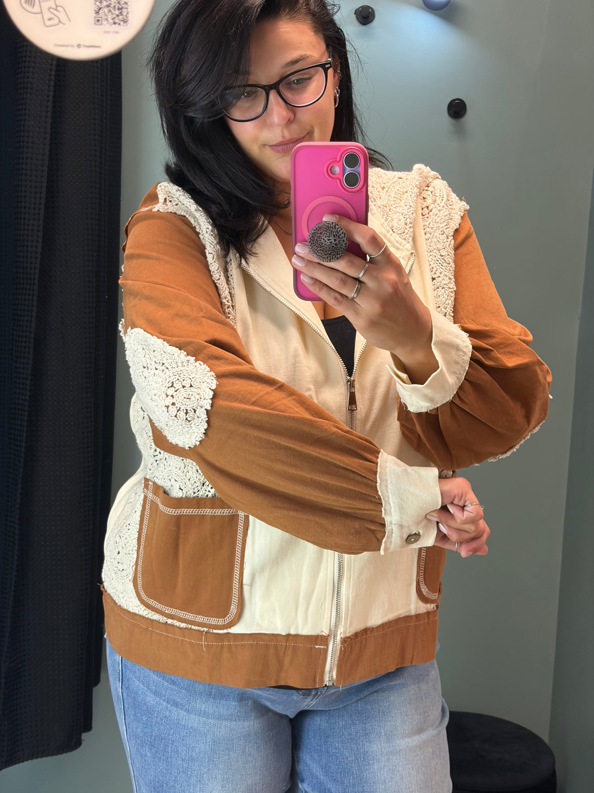 Cream Rust Crochet Hoodie