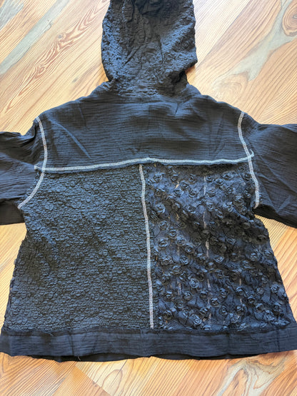 Black Gauze Cream Trim Hoodie POL