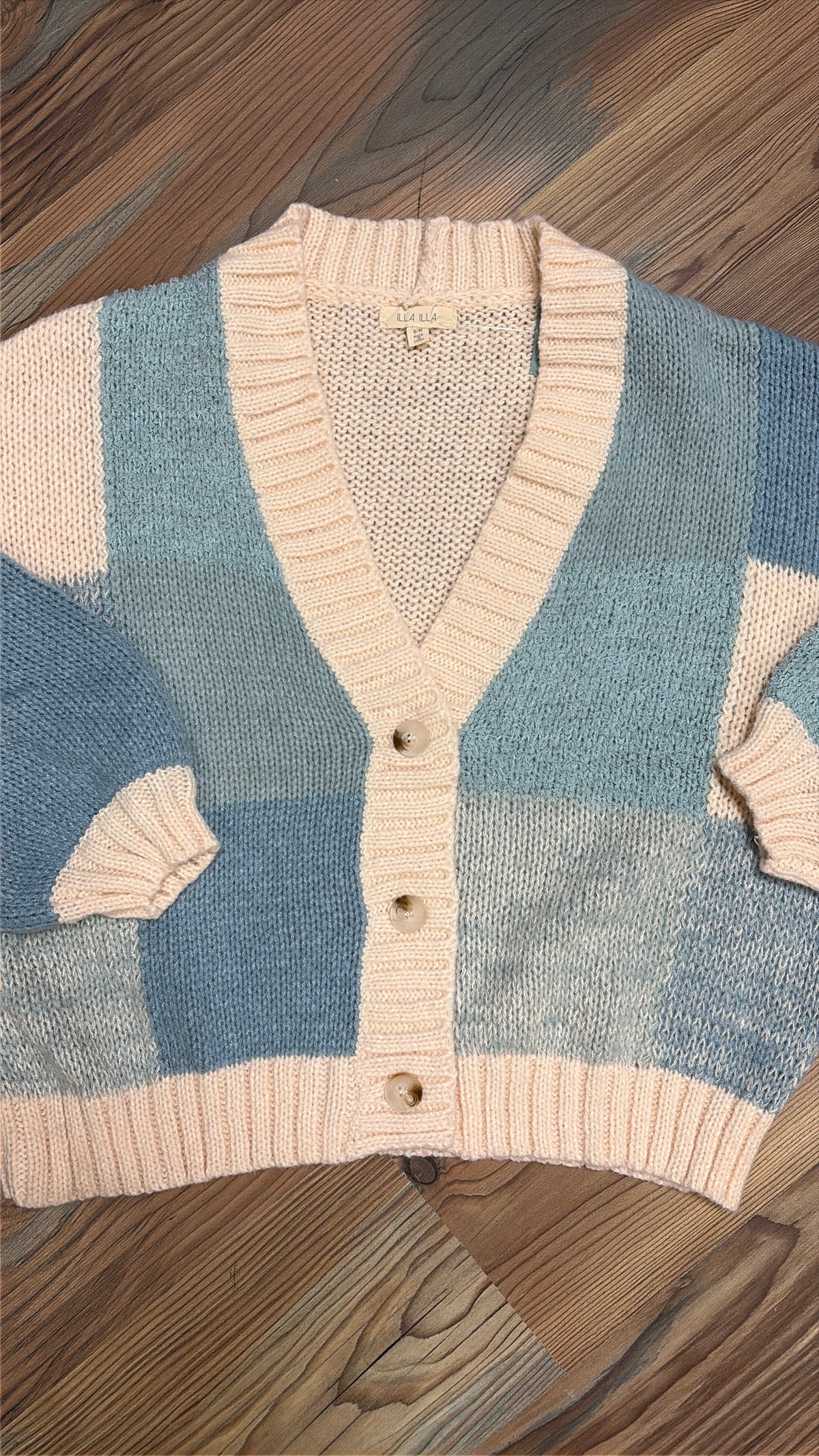 Blue Cream Color Block Cardi