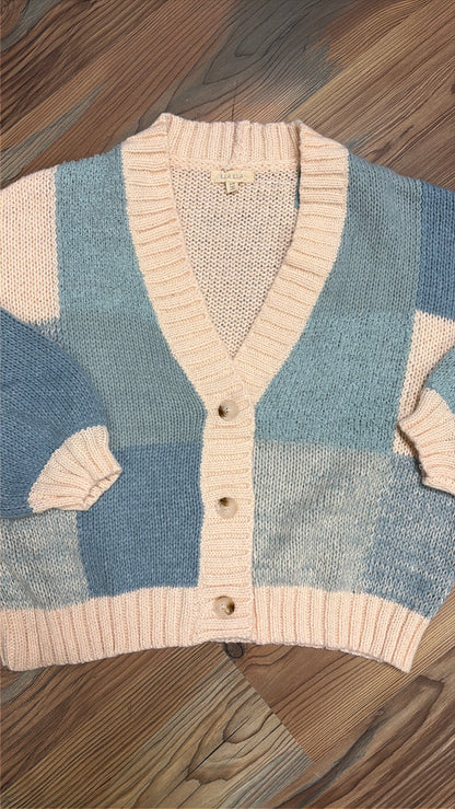 Blue Cream Color Block Cardi