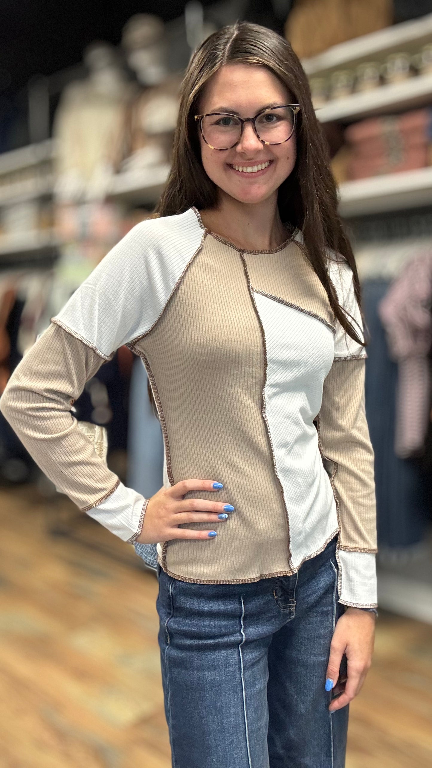 Irregular Color Block Long Sleeve