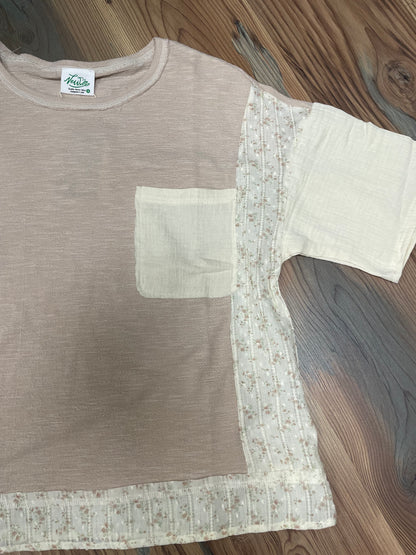 Beige Floral Trim Top