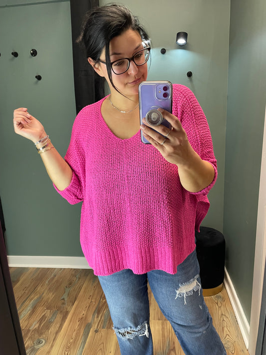 Hot Pink Oversized Open Knit