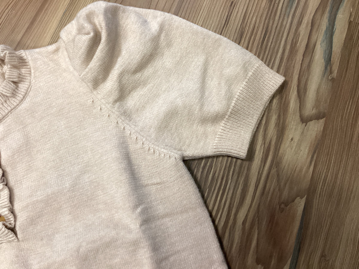 Beige Ruffle Button Knit