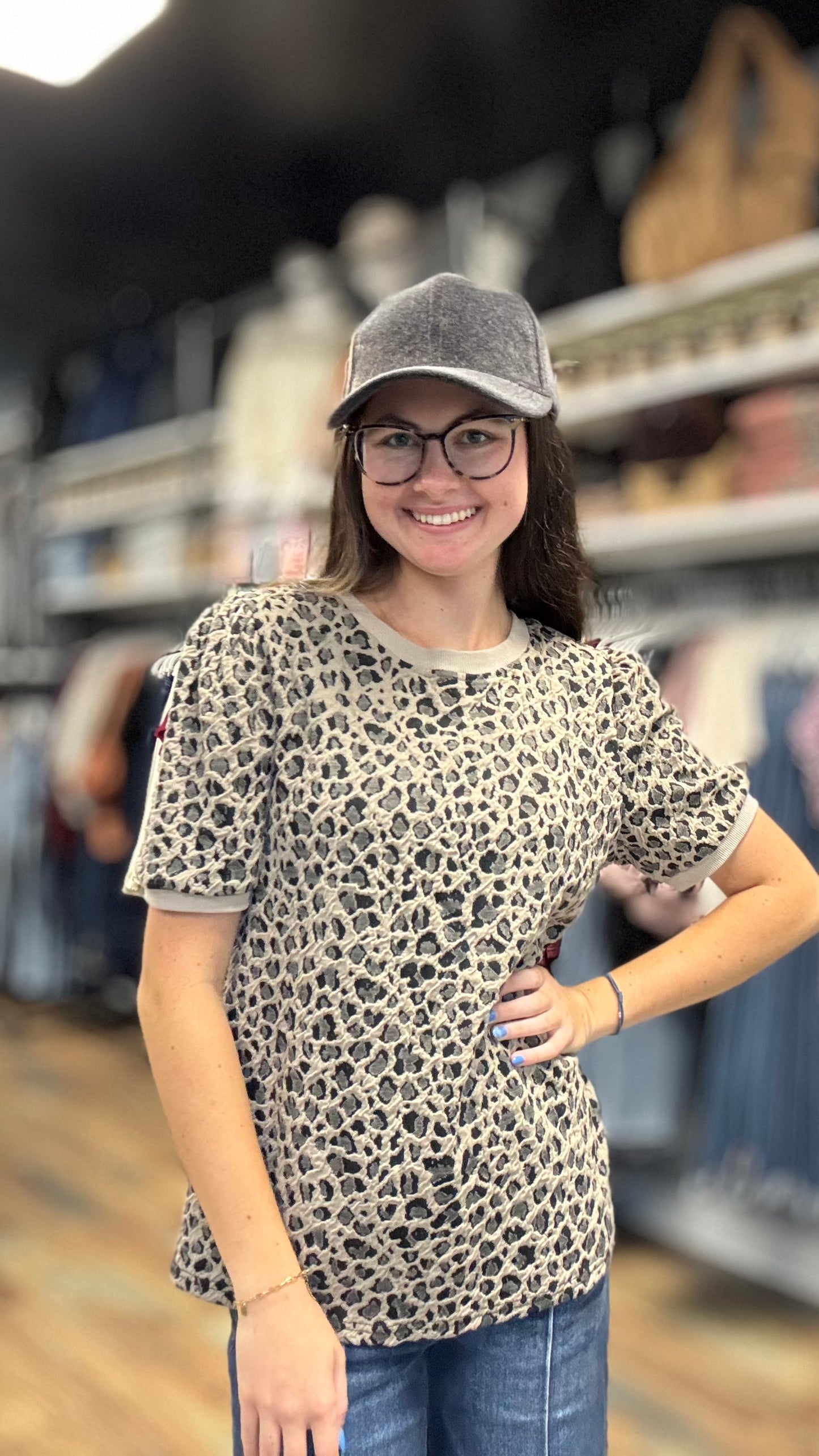 Crinkle Animal Print Short Sleeve