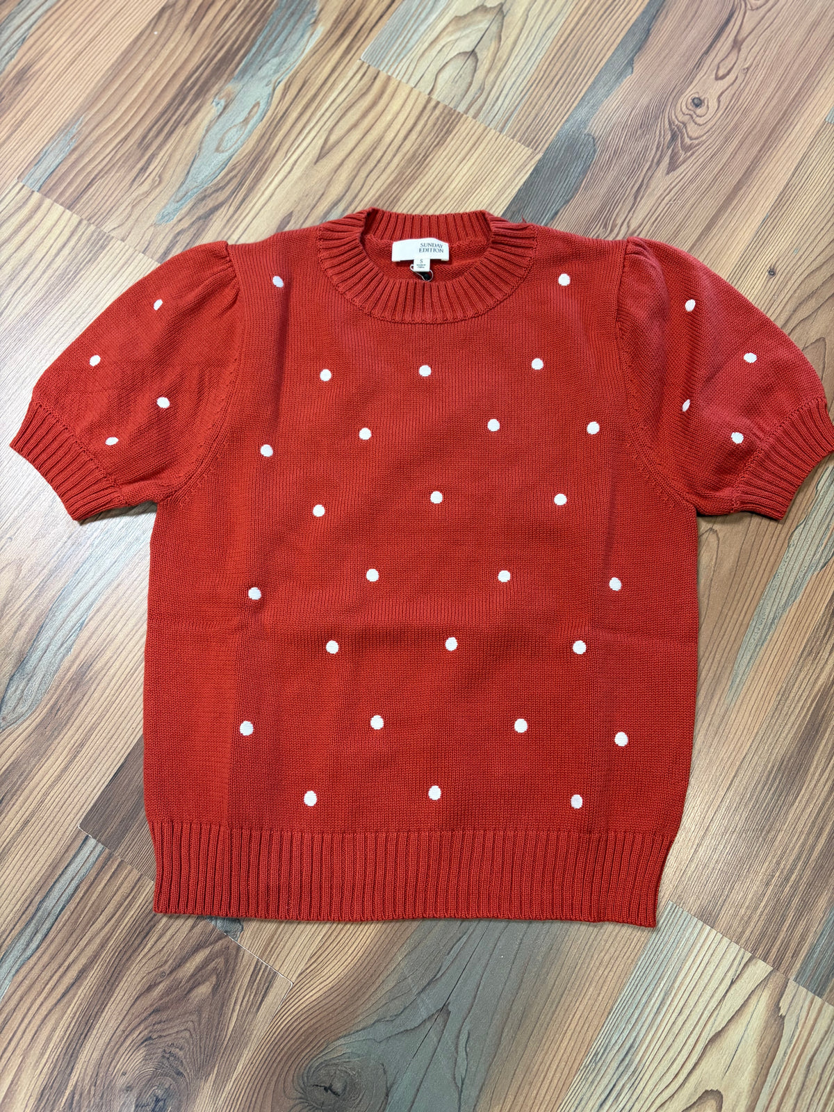 Rust Polka Dot Knit Top