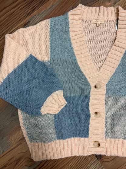 Blue Cream Color Block Cardi