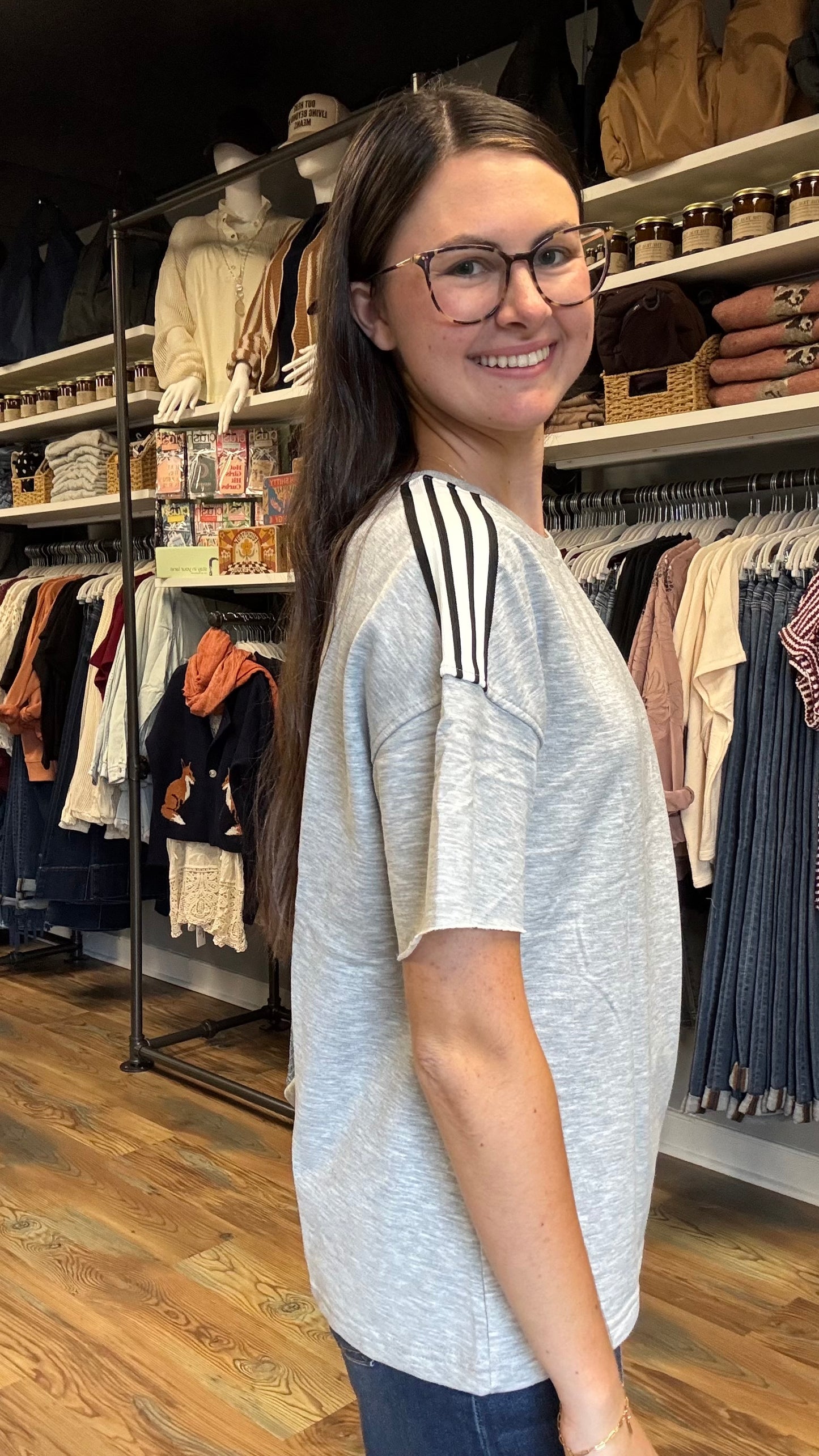 Grey Striped Detail Half Sleeve
