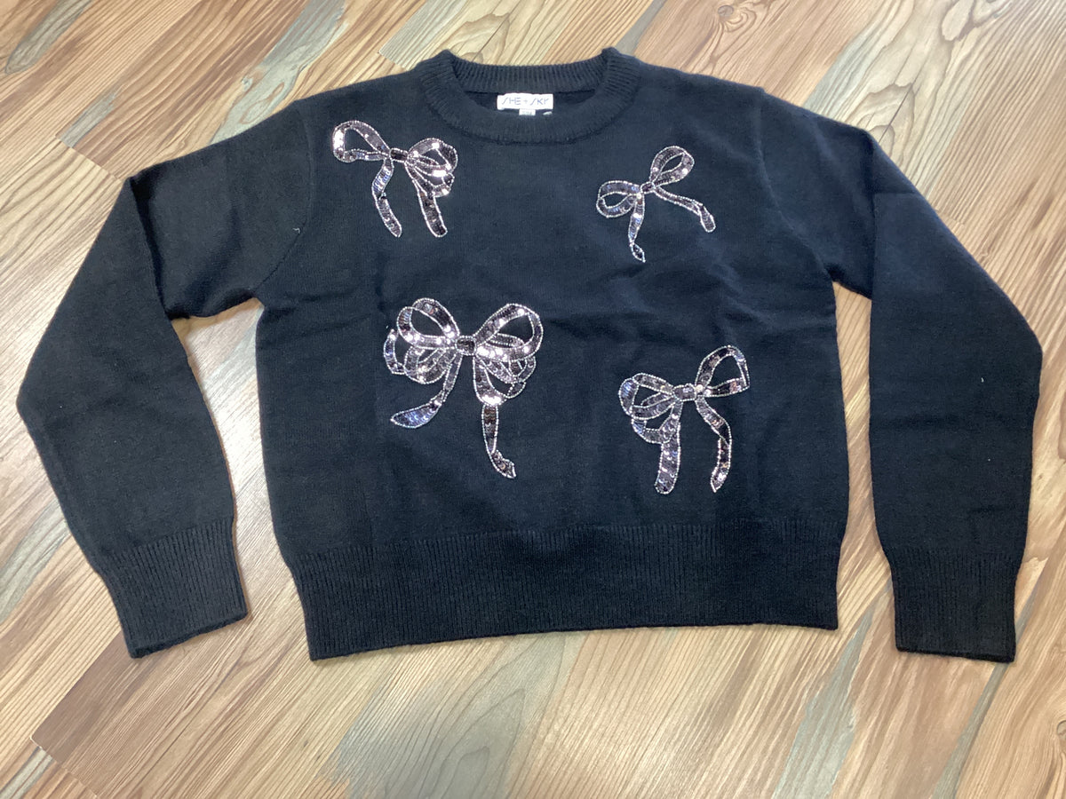Black Sequin Ribbon Sweater