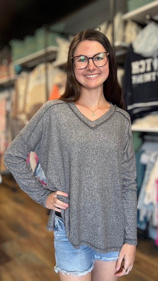 Washed Black Softy Hacci Long Sleeve