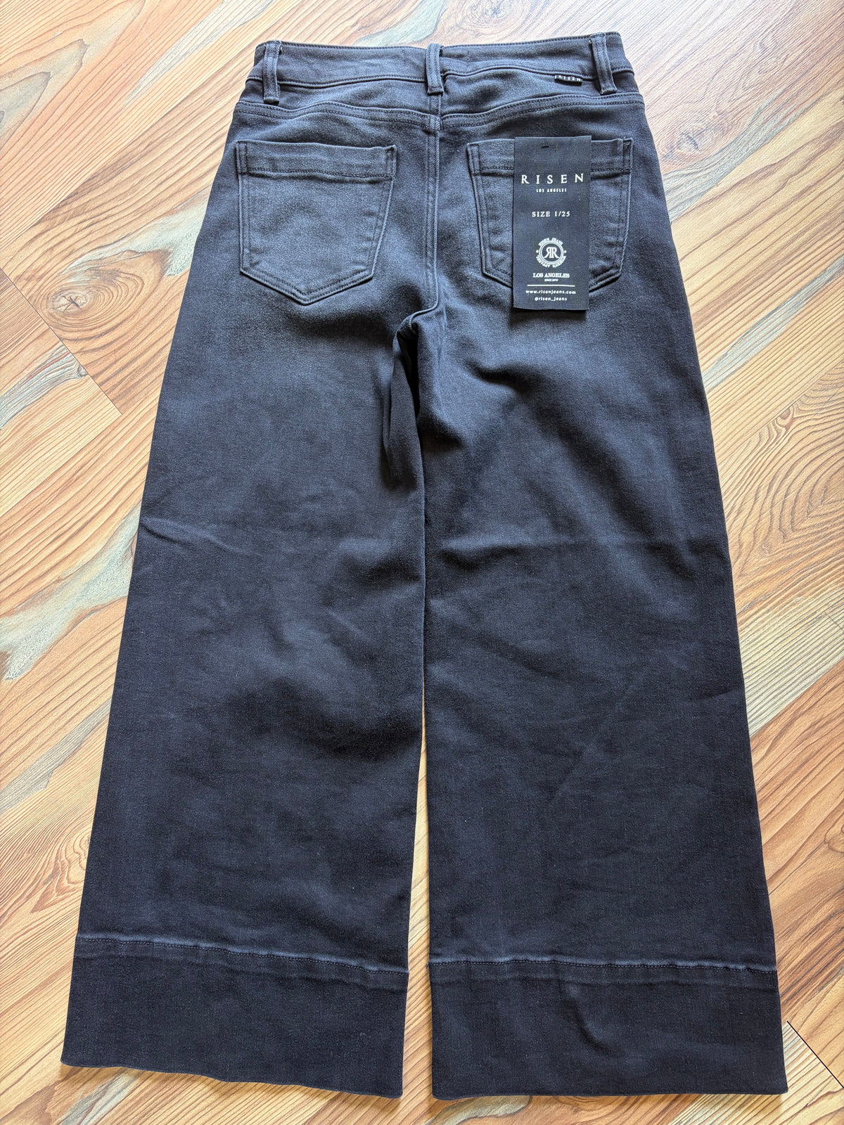 Risen Washed Black High Waist Pin Tuck Wide Leg Jeans