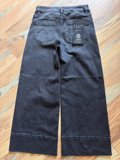 Risen Washed Black High Waist Pin Tuck Wide Leg Jeans