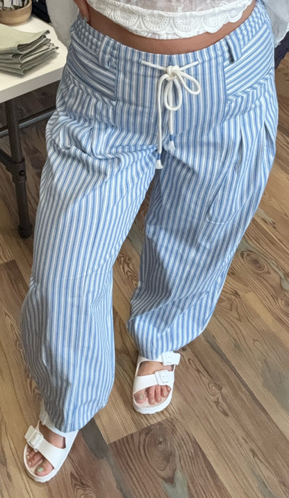 Blue White Striped Cotton Pants