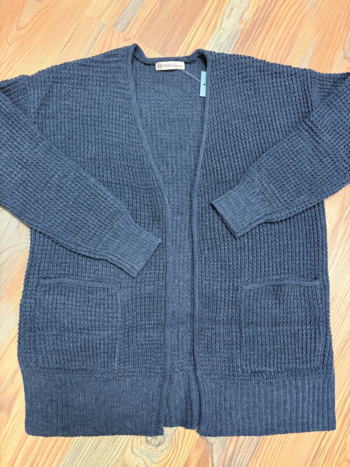 Midnight Open Front Waffle Cardi