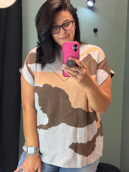 Camo Cap Sleeve High Neck Knit