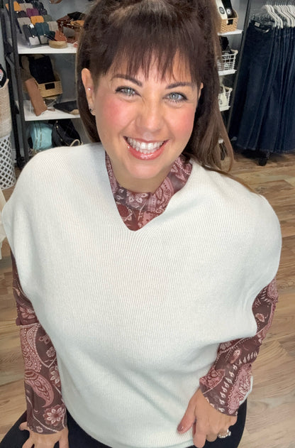 One Size Cream Ribbed Cap Sleeve Vest