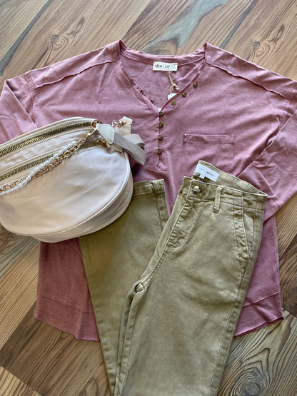 Risen Sand Side Twill Straight High Rise