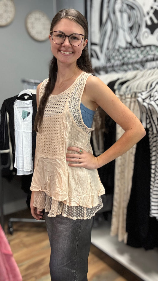 Apricot Lace Peplum Tank Top