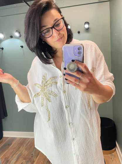 White Palm Linen Top