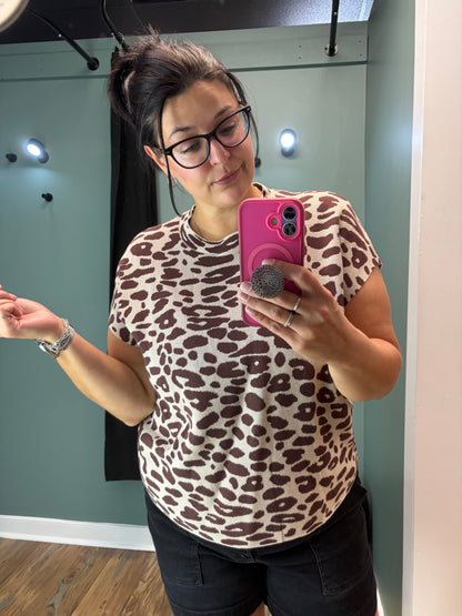 Knit Boxy Leopard Cap Sleeve